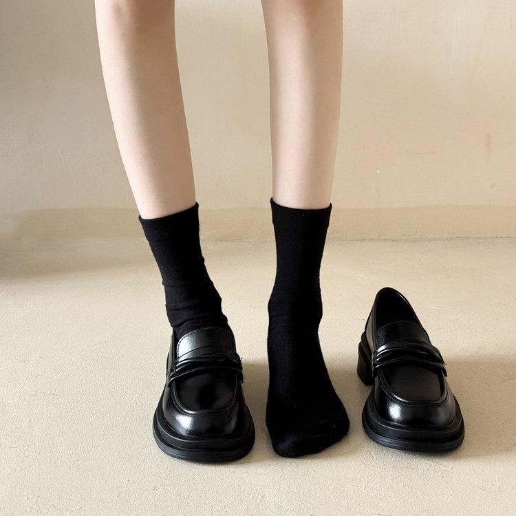 Black Loafers Women's 2025 Summer New Platform Versatile French British Small Leather Shoes One-pedal Soft Leather Single Shoes