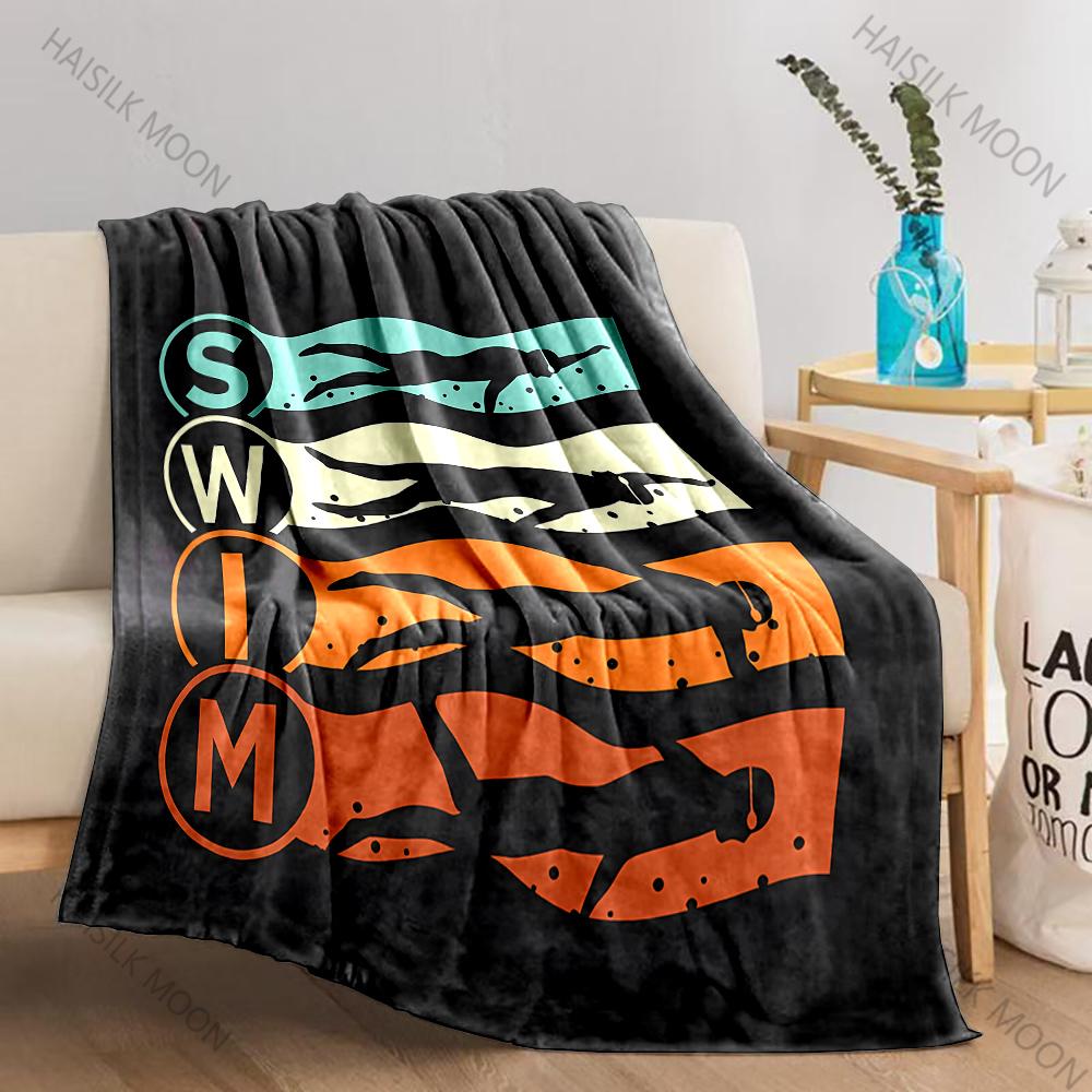 Swimming Sports Theme Blanket for Couch or Bed - 3D Decorative Blanket - Cozy Soft Lightweight Blankets Suitable for All Seasons