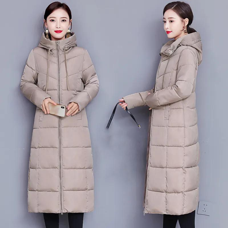 WTEMPO Women's Autumn Winter Zipper Long Large Size Cotton Warm Hooded Coats Thickened Casual Versatile Jackets with Pockets Streetwear Workwear