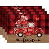 Black Red Buffalo Plaid Checkered Hearts Truck Heat Resistant Washable Table Placemats Kitchen Dining Decor 4 Piece Set