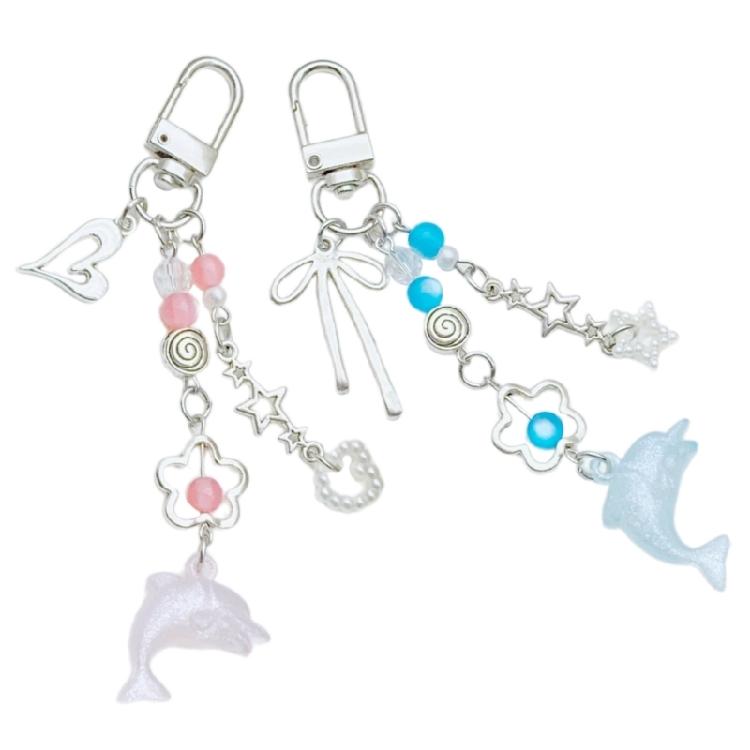 Dolphin Pendant Keychain Colorful Beaded Keyring Fashionable Accessory for Keys Stylish Bag Charm for Women Girls