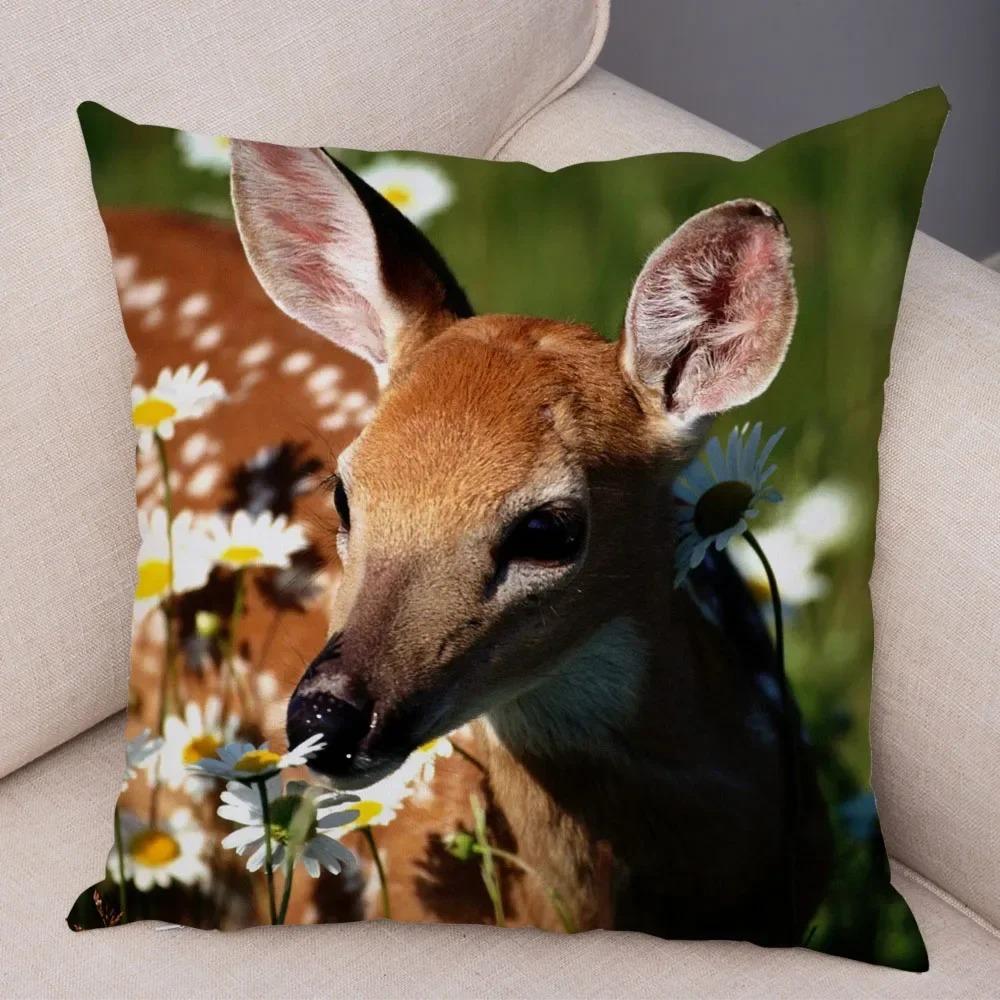 Home Decor Deer In Nature: Realistic Wildlife Cushion Covers Pattern Cushion Cover Suitable For Sofa Bedroom Car Pillow Cover
