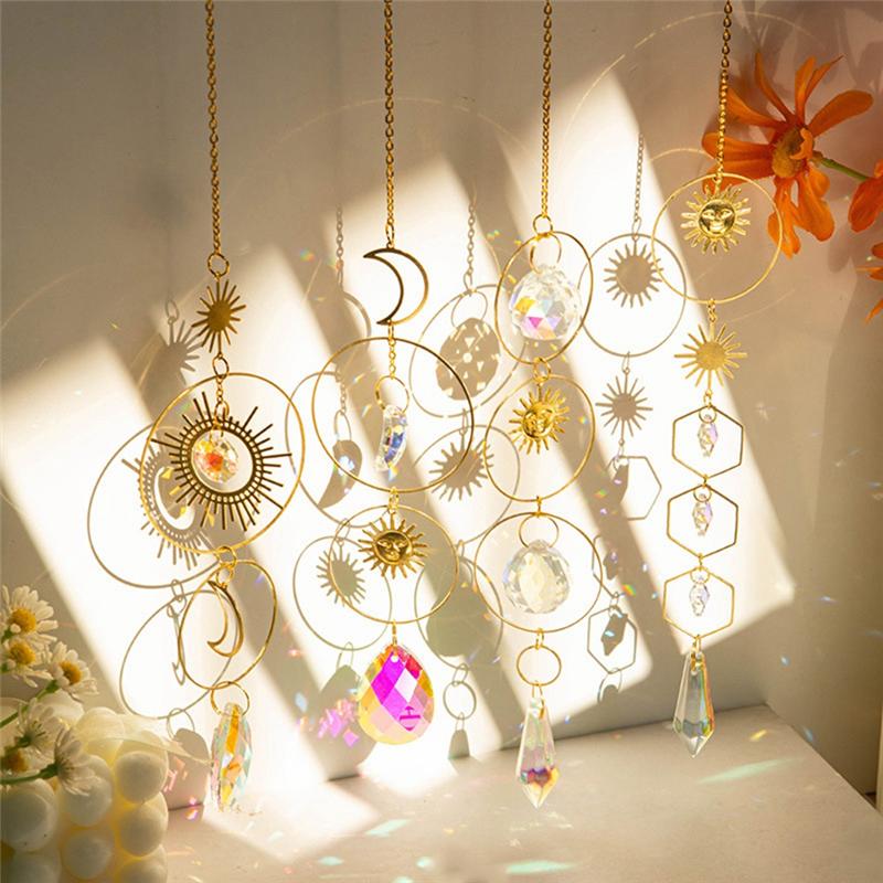 Good-Crystal Sun Catcher Star Moon Pendant Bedroom Window Decoration Crystal Pendant