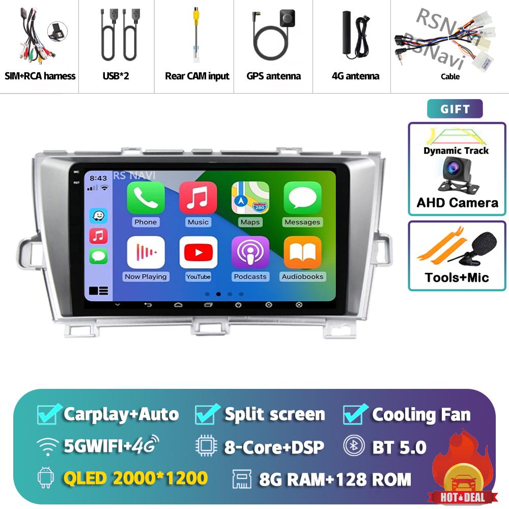 Android 14 Carplay Auto For Toyota Prius 2009 - 2015 Car Radio 4G+WIFI Player Multimedia Stereo 360 Camera Navigation Video GPS