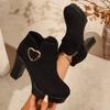 Plus Size Women's Shoes New Spring, Autumn and Winter Round Toe Casual Suede Midblock Heel Booties