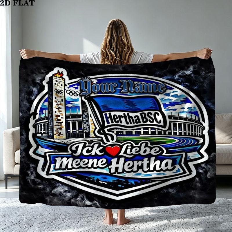 1PC Hertha BSC Custom Name Patterned Flannel Blanket Suitable For All Seasons for Home Decor Warmth and Comfort Gifts Holiday Present