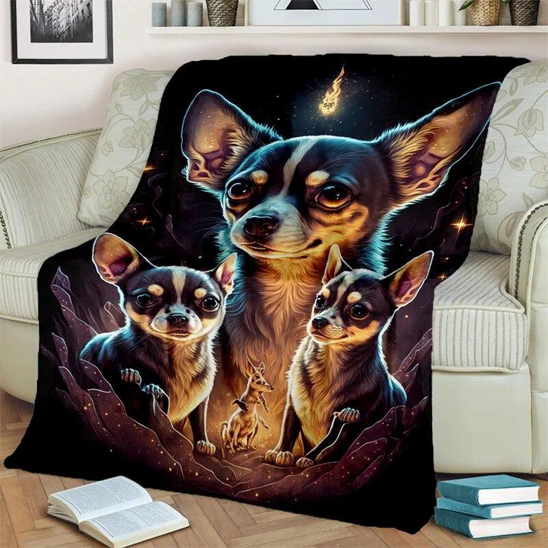 Cute Dog Husky, Samoye, Chihuahua, Koki Pomeranian Cartoon Blanket,Soft Throw Blanket for Home Bedroom Sofa Cover Blanket Kids