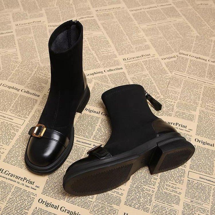 Medium tube Martin boots women's 2025 new autumn and winter velvet British style thick heel small short boots thin velvet single cotton boots