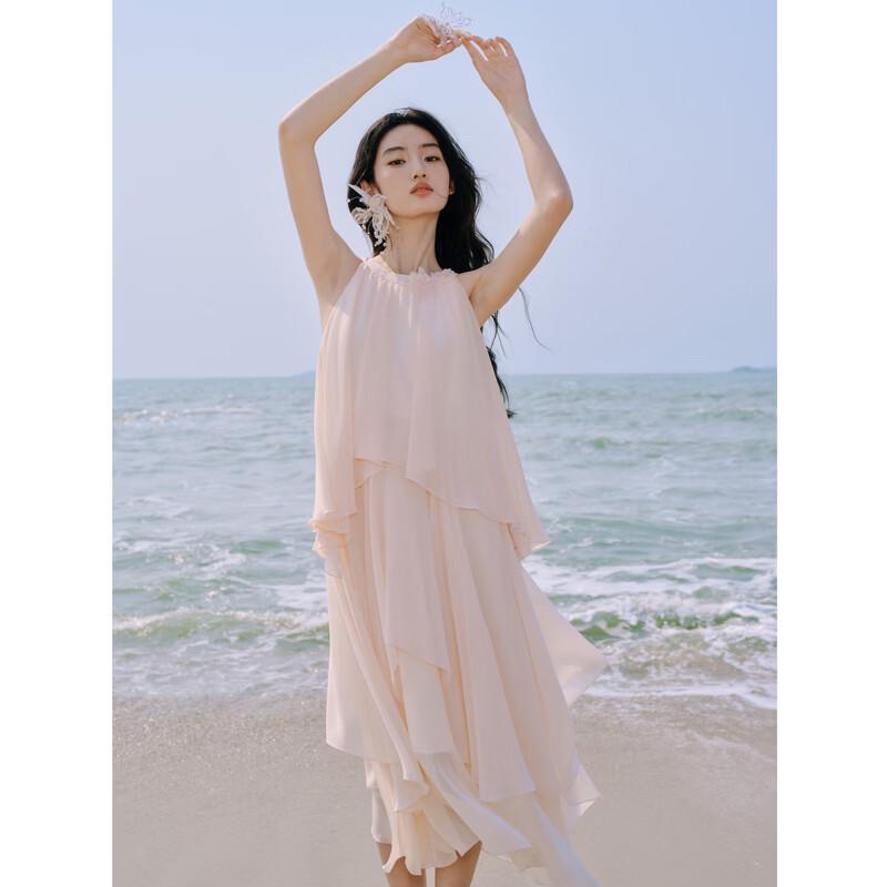 Qiusyiren 3D Floral Halter Neck Irregular Hem Dress L