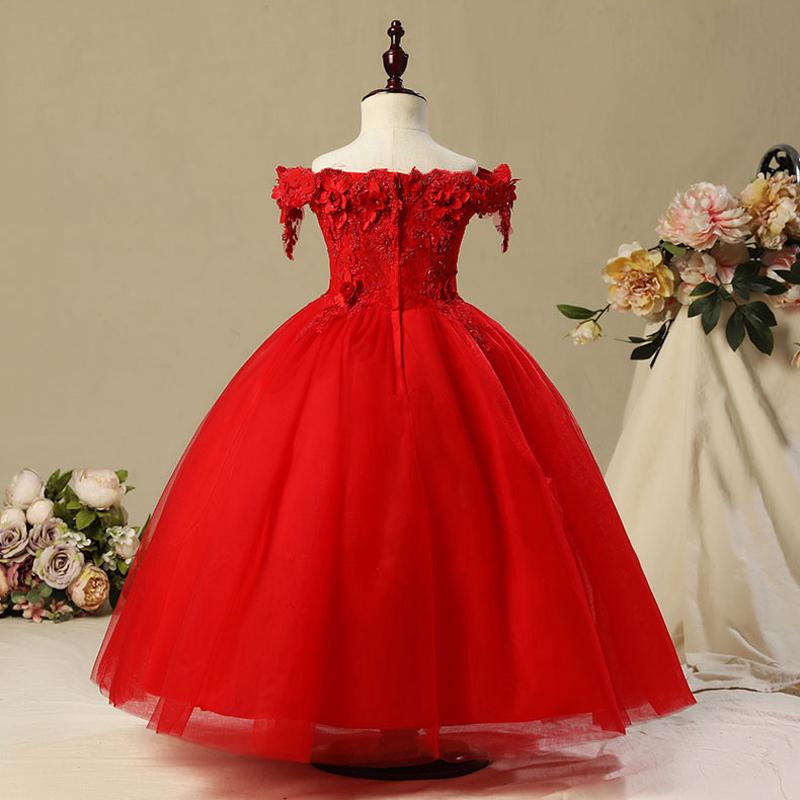 New Arrival Pink Flower Girl Communion Dress Lace Beads Dresses Cute Girl Elegant Wedding Prom Party