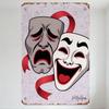 Vintage Comedy Tragedy Masks Metal Tin Sign Retro Theater Art Plaque for Home Bar Man Cave Club Decor