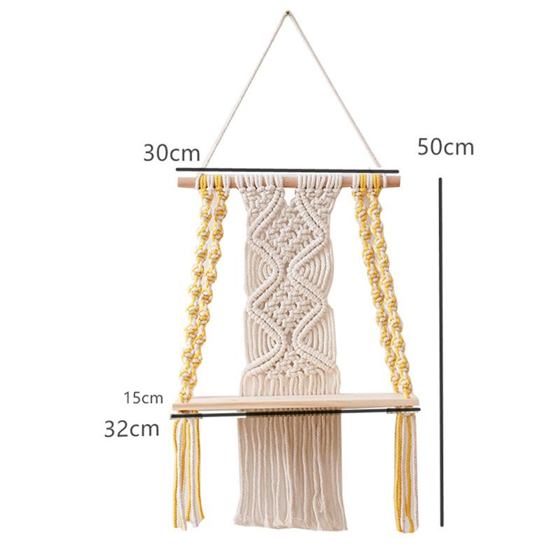 Good-Single Tier Macrame Boho Wall Hanging Shelf,Handmade Boho Wooden Woven Plants Floating Shelves Decor,Mini Chic Organizer