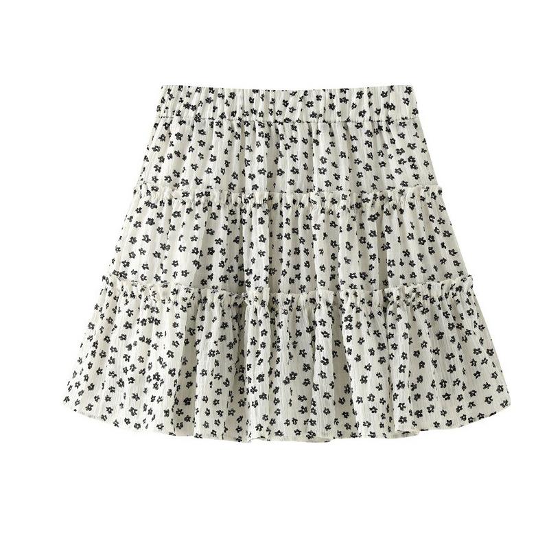 Small Fresh Floral High-waisted A-shaped Skirt, Women's Summer French Sweet Skirt