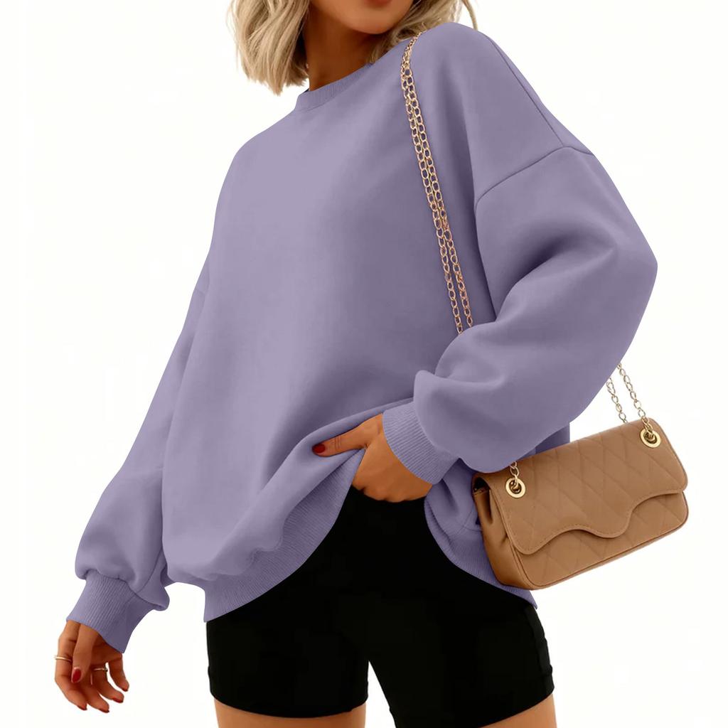 Women's Fashion Long Sleeve Solid Color Round Neck Loose Pullover Sweater Top