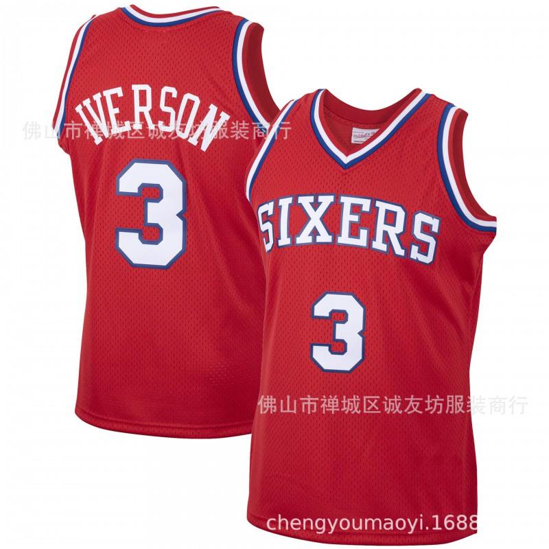 Mens Basketball Jersey 76ers 3 Iverson Retro Embroidered Breathable Sports Shirt