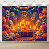 The vibrant Dia de los Muertos banner - party decoration featuring festive skulls,zyc