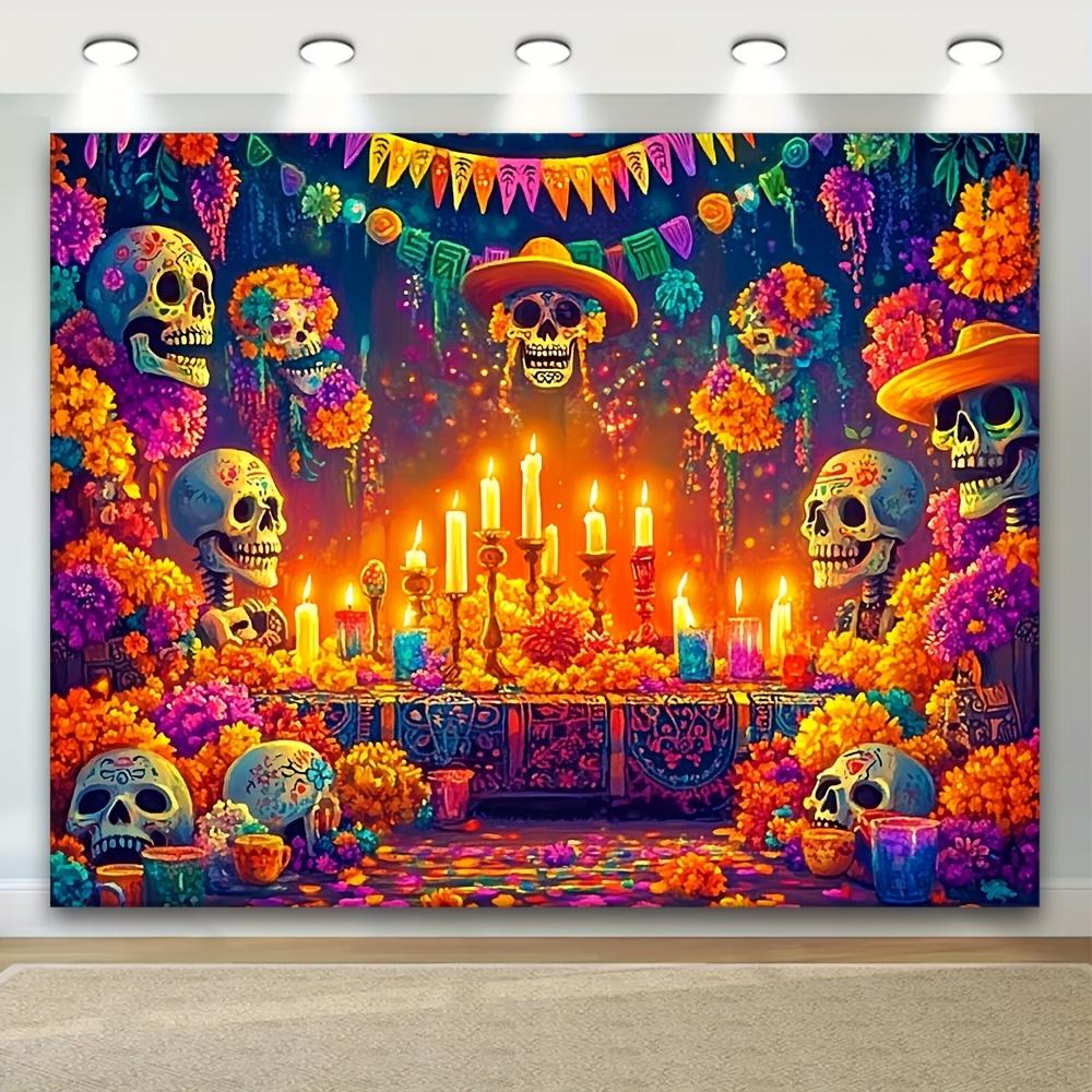 The vibrant Dia de los Muertos banner - party decoration featuring festive skulls,zyc
