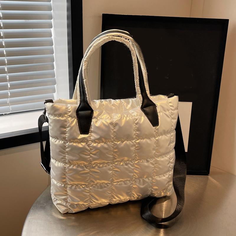 Ny Dame Puffy Tote Bag PU Lakklær Vattert Stor Størrelse Student Laptop Crossbody Bag