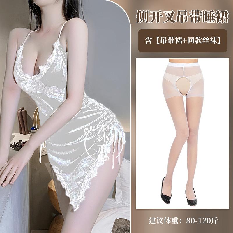 Sexy lingerie side split suspenders deep V backless pure lust sexy hot flirting female temptation