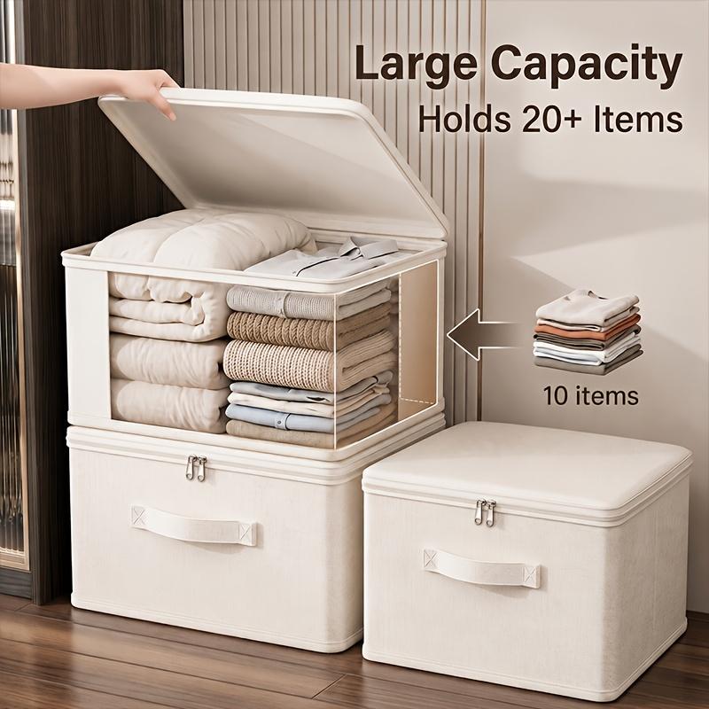 Extra Large Stackable Oxford Fabric Storage Bins with Lids, Foldable Closet Organizer Boxes for Clothes and Blankets, Space-Saving Heavy Duty Wardrobe