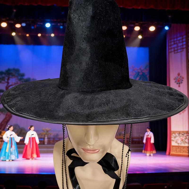 Cappello a tesa larga Cappello tradizionale Dinastia Ming Cappello piatto Coreano per Uomo Taglia Unica Protezione UV Cappello Nero Esibizione sul Palco