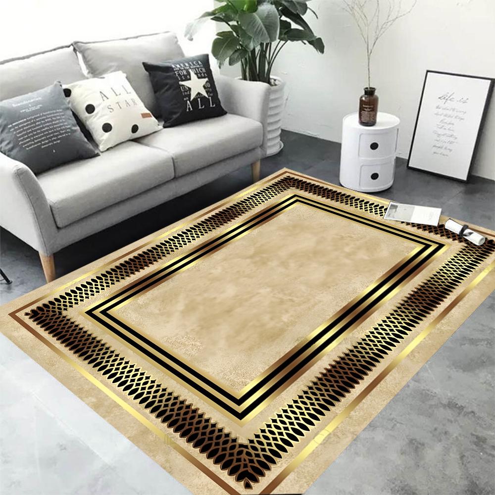 Opulent Golden Abstract Floor Mat Modern Carpet for Living Room Coffee Table Luxurious Rug for Room Decor Perfect Stylish Spaces