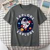 Unisex 100 Cotton TShirt Explore Cute Astronaut Ride Rocket Planet Star Space Print Oversize Casual Short Sleeve Tee