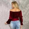 Sexy and Elegant One Line Tie Collar Women Velvet Long Sleeve Tees