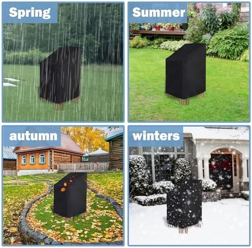 Rouzin 2 Pack Patio Chair Covers Waterproof 420D Stackable Outdoor Chair Cover Windproof Winter Protection 75x75x80/120cm