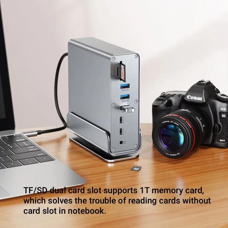 15 In 1 USB-C Docking Station Type-C 4K60Hz HUB With HDTV PD 100W USB 3.0 SD/TF RJ45 1000M 3.5 mm Audio For Laptop