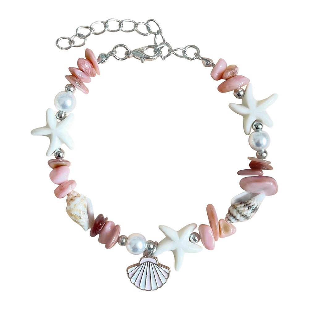 Vintage Ocean Sea Series Shell Starfish Bracelet Pearl Colorful Beach Beads Bracelet Wristband Adjustable Summer Bangle Vacation