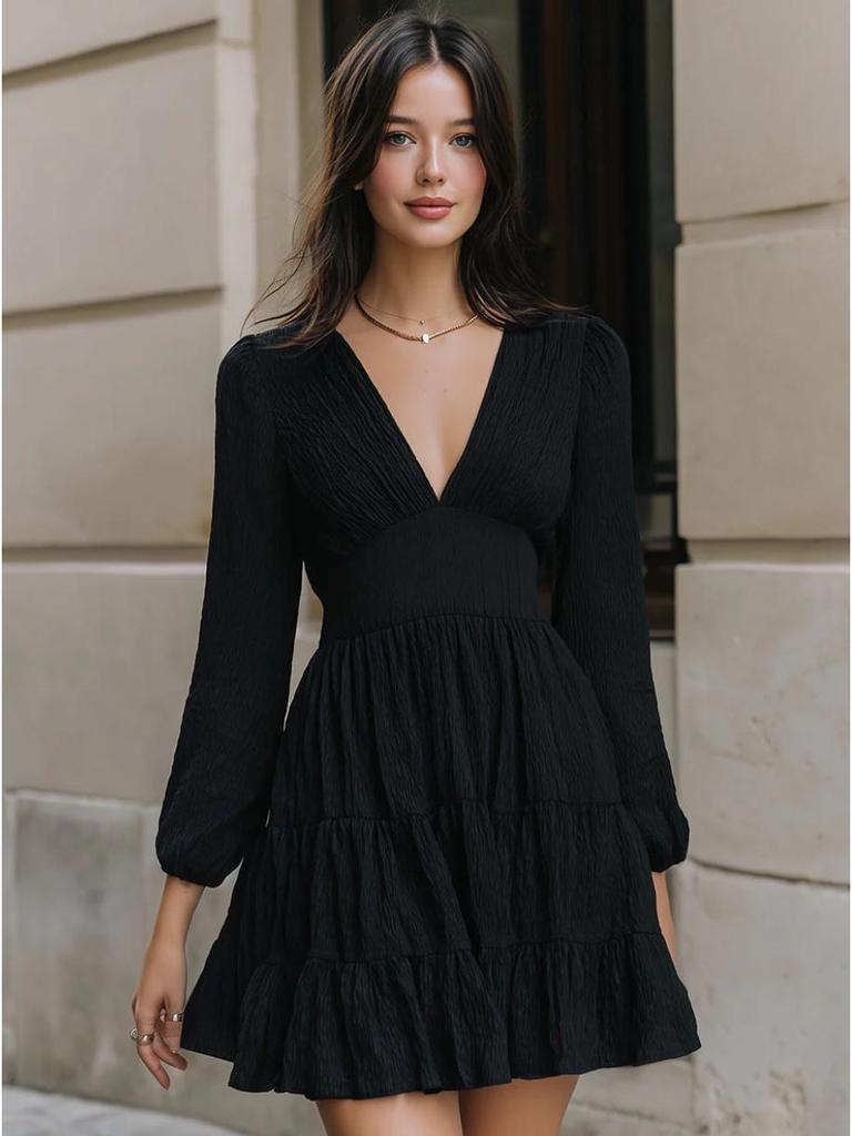 Elegant V-Neck Plain Color Versatile Women's Dress for Street Style