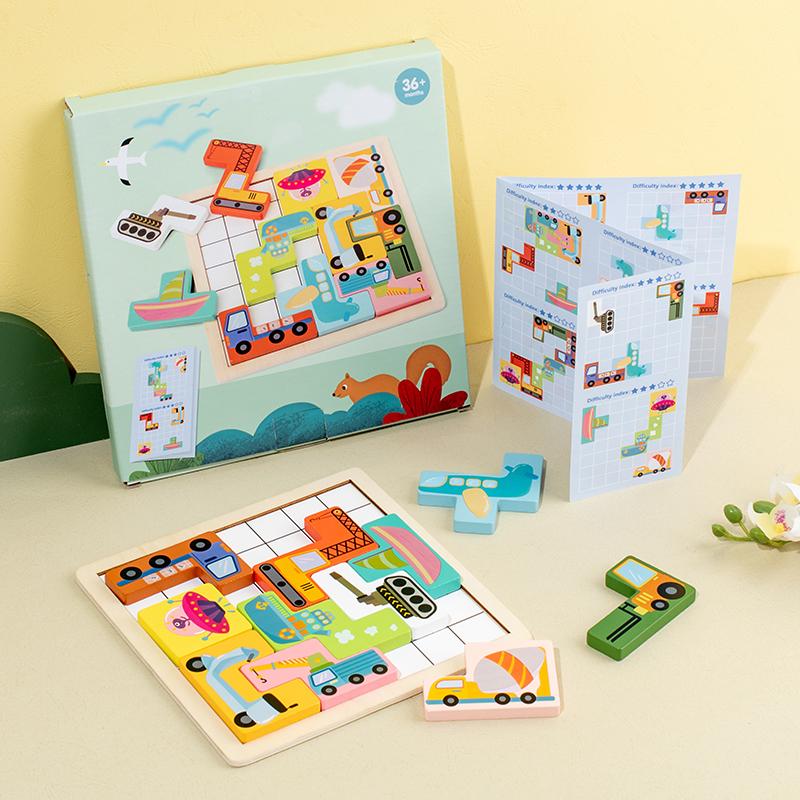 DIY Wooden Blocks Board 3D Cognitive Animal Traffic Montessori Sensory Game Educational Toys For Children Kids