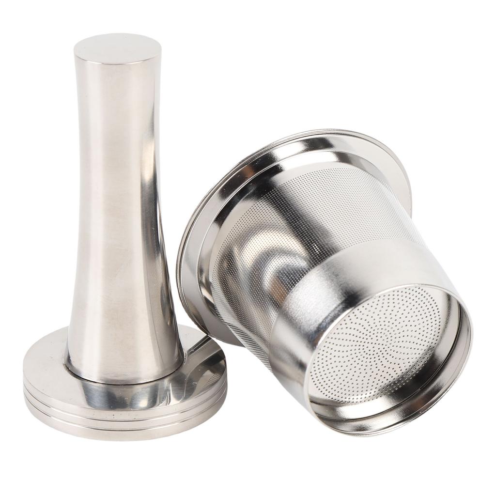 Opakovaně použitelná kávová kapsle Nerezová plnitelná kávová filtrační kapsle s pěchovadlem, kartáčkem a lžičkou