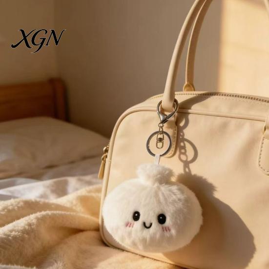 Cartoon Expression Dumpling Doll Plush Steamed Bun Toy Stuffed Bag Backpack Purse Charm Hanging Decoration Birthday Gift