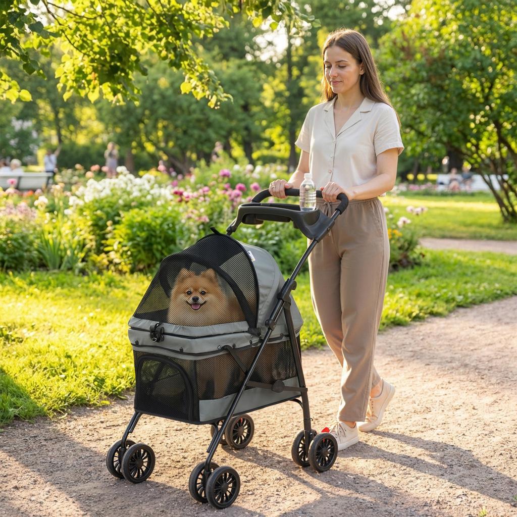 Foldable Dog Stroller, 4 EVA Wheels, Mesh Windows, 73 X 50 X 96 Cm, Grey
