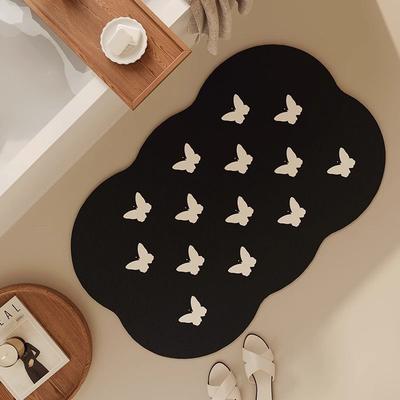Tapis de Bain Absorbant Effet Papillon Doux Boue de Diatomées Tapis de Pied Antidérapant, Anti-salissure, Séchage Rapide Noir