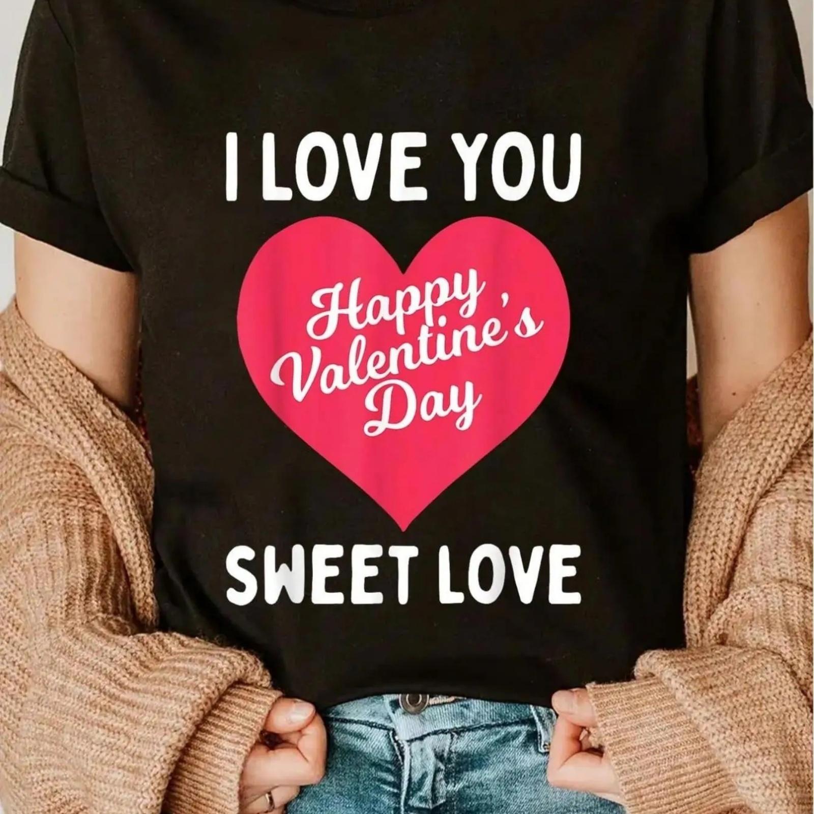 100% Хлопок Я Люблю Тебя С Днем Святого Валентина Милая Сладкая Любовь Сердце Любимый Футболка S