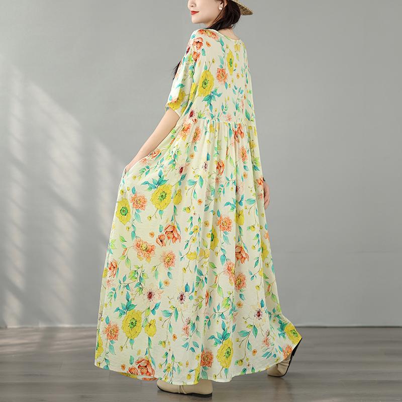 DIMANAF New 2026 Plus Size Spring Long Dress Women Summer Beach Loose Oversize Maxi Floral Print Vintage