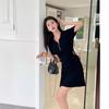 Casual age-reducing polo collar dress women's summer new drawstring hollow pleats waist thin short skirt