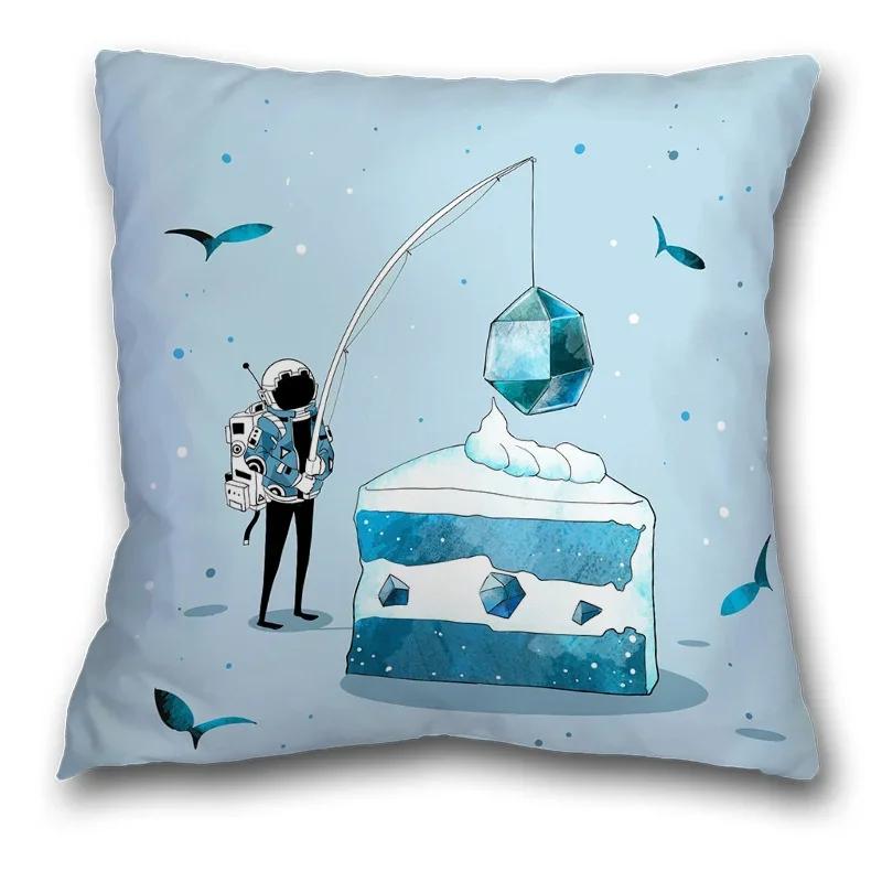 45x45cm Creative Spaceman Astronaut Ocean Blue Square Pillow Cover Living Room Sofa Office Seat Cushion  Home Decoration