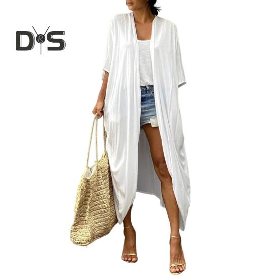 

Пляжный кардиган с V-образным вырезом и короткими рукавами, быстросохнущий, дышащий, свободного кроя, купальный костюм, пальто с завязками белый