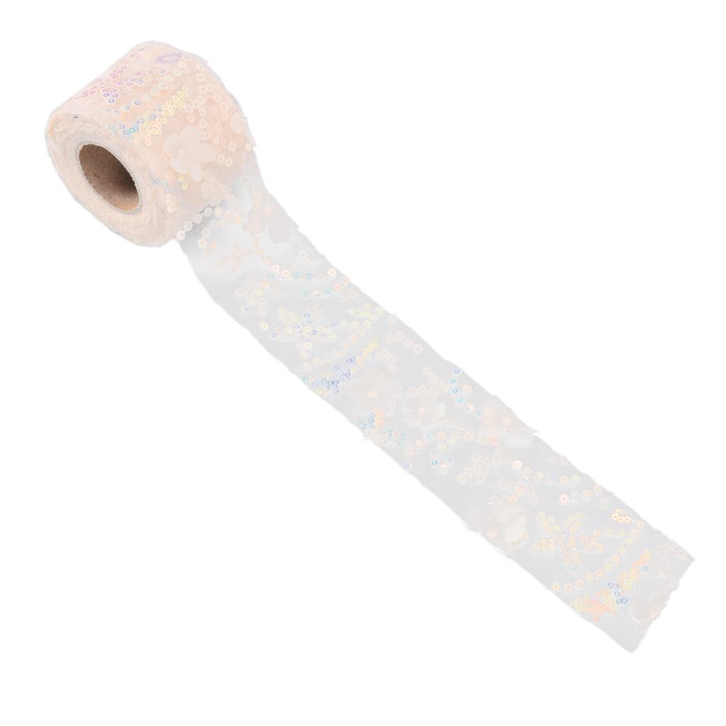 Tulle Roll 10 Yards Embroidered Sequins Flowers Mesh Ribbon Decorative Craft AccessoriesBeige