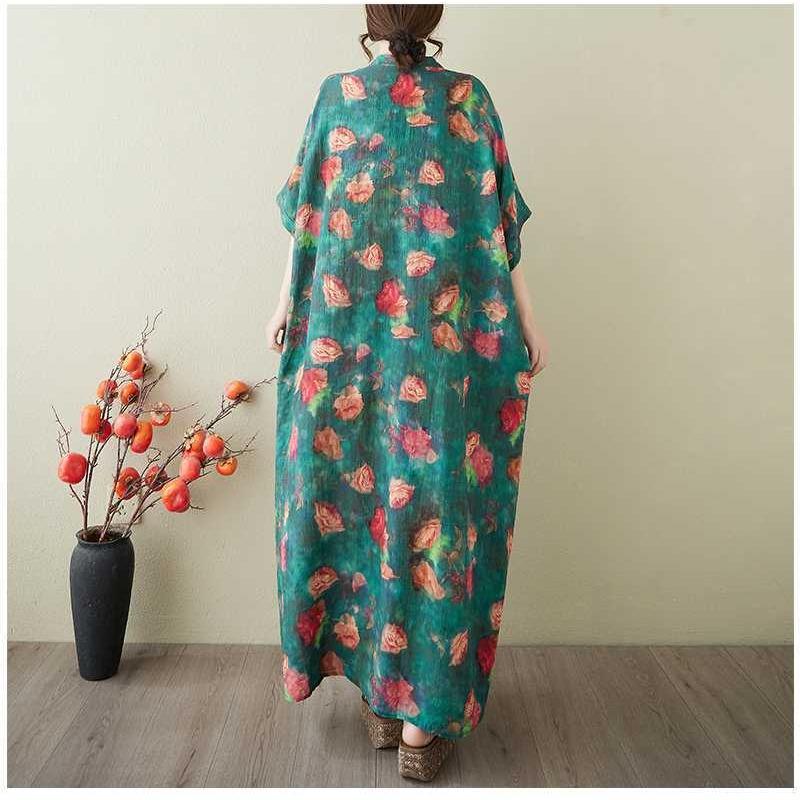 Women's Vintage Long Dress with Cotton and Linen Patterns