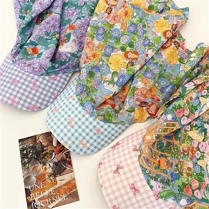 Korean Strap Headscarf Cap Pastoral Triangular Cap Women Summer Sun Protection Plaid Hip Hop Sun Visor