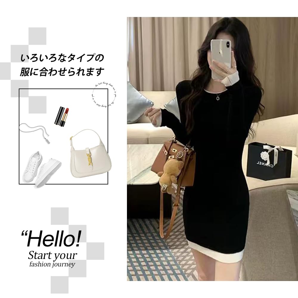PHOLEEY Knit Long Mini Slim Polyester Women's Dress, Sleeve, Length, Fit, Black, 100%