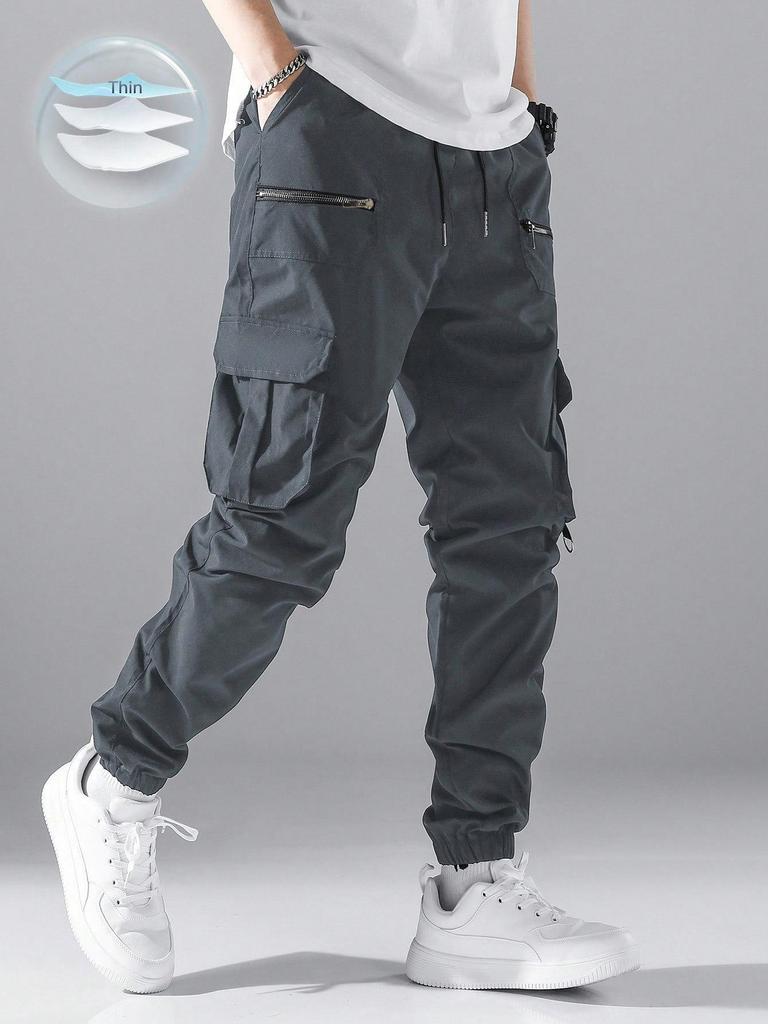 Autumn New Tied Tote Overalls Men's Trend Versatile Outdoor Multi-bag Pants Men's Summer Thin Casual Sweatpants