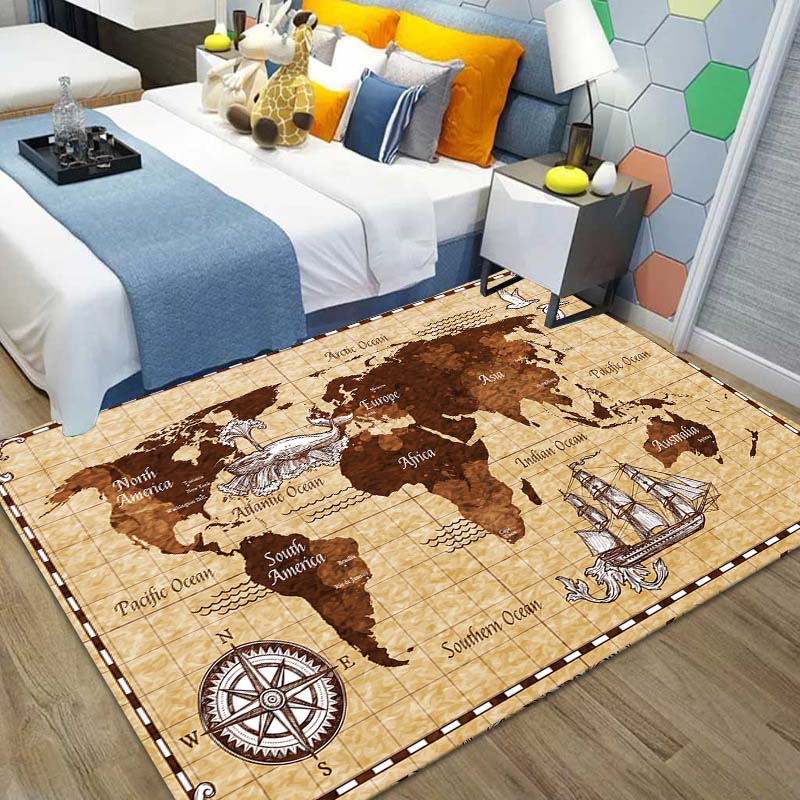 15 Sizes Retro Treasure Map Area Rug Carpet for Living Room Bedroom Children Play Mat Sofa Chair Home Decor Non-slip Floor Mat