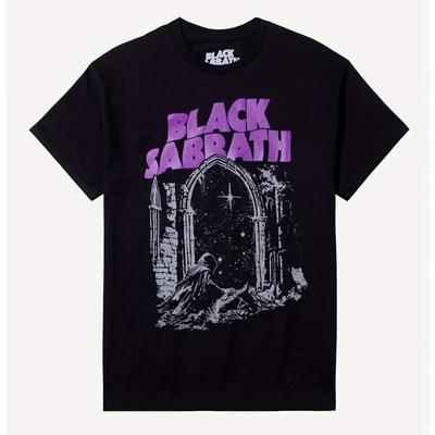 Herren Black Sabbath Night Arch Grafik T-Shirt Bequeme Baumwolle Rundhalsausschnitt Kurze Ärmel 180g
