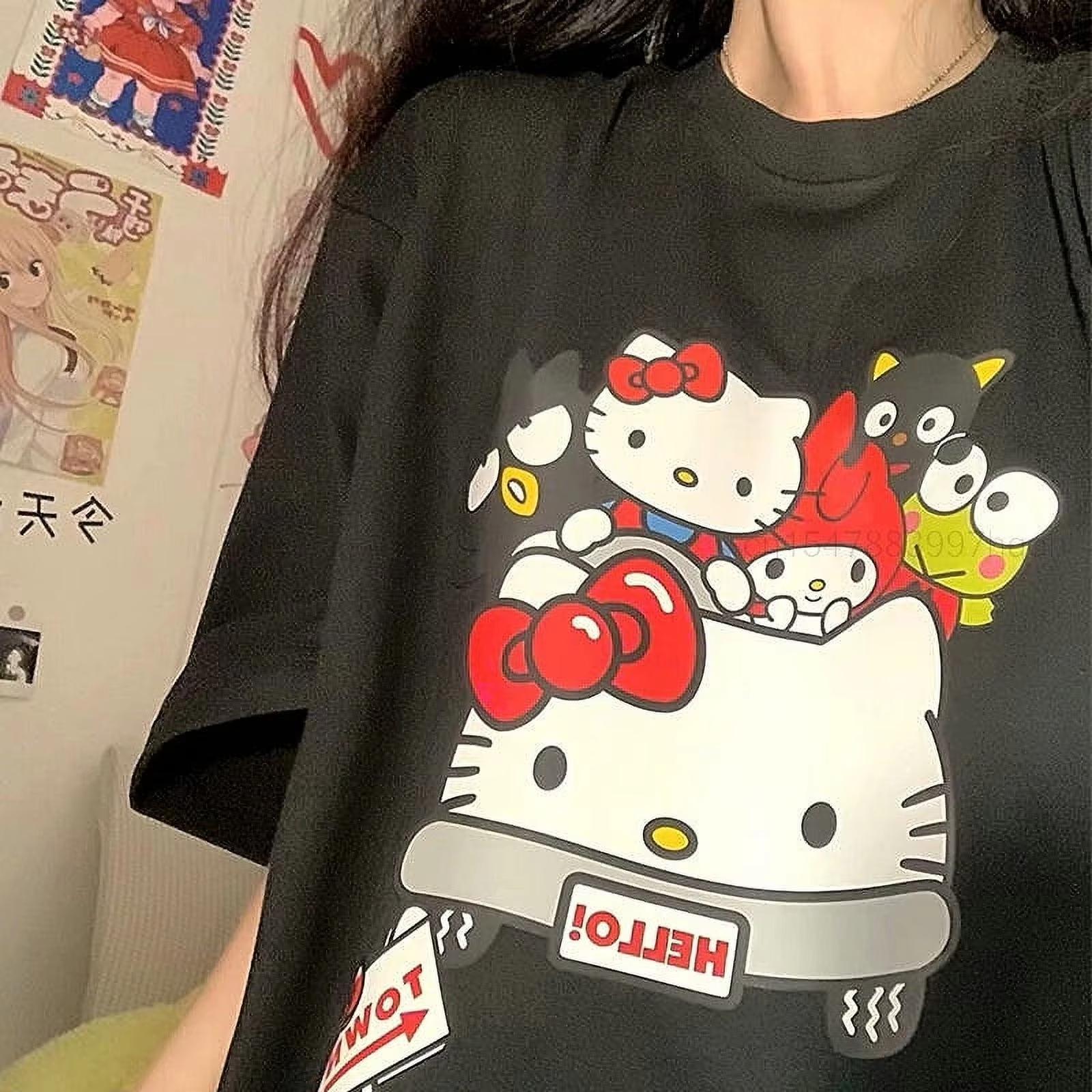 

2026 Summer HelloKitty Cartoon Graphic Tee Casual Short Sleeve Cotton Tops for Adults Kids Lovely Kawaii Streetwear Style S